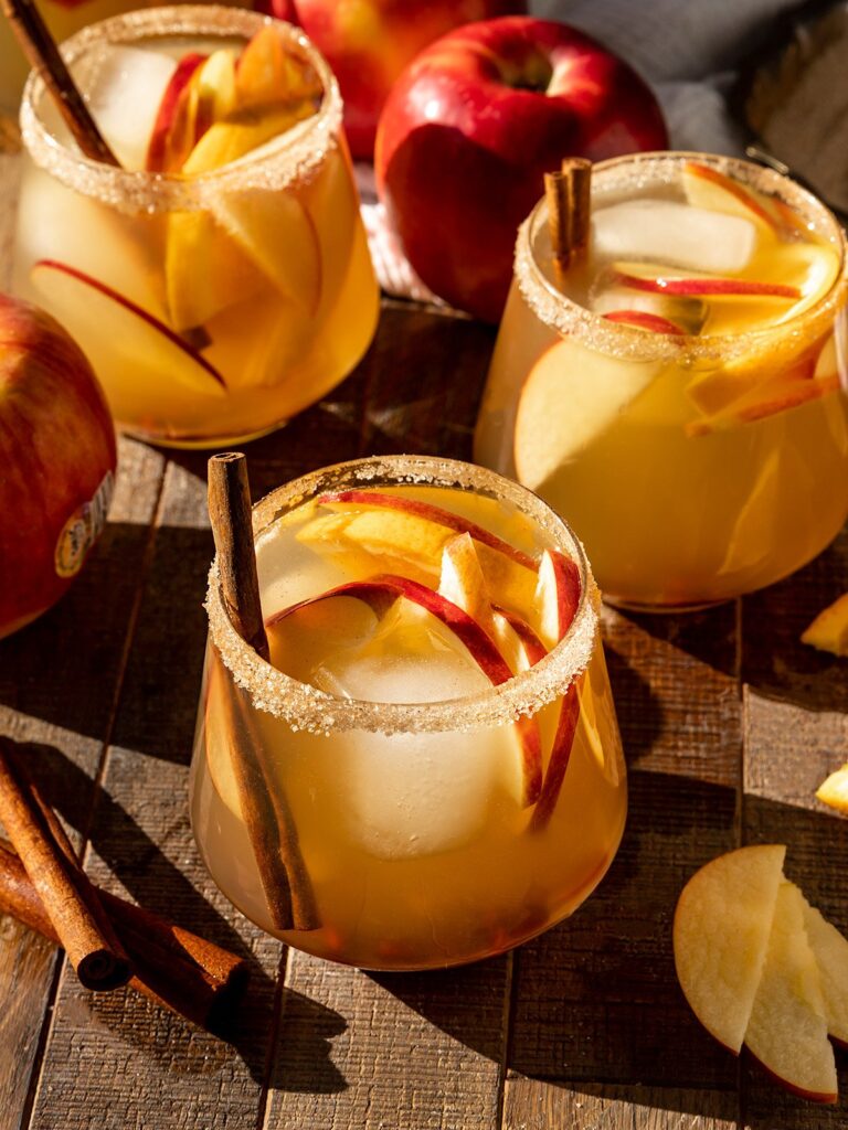 apple sangria in a cocktail glass